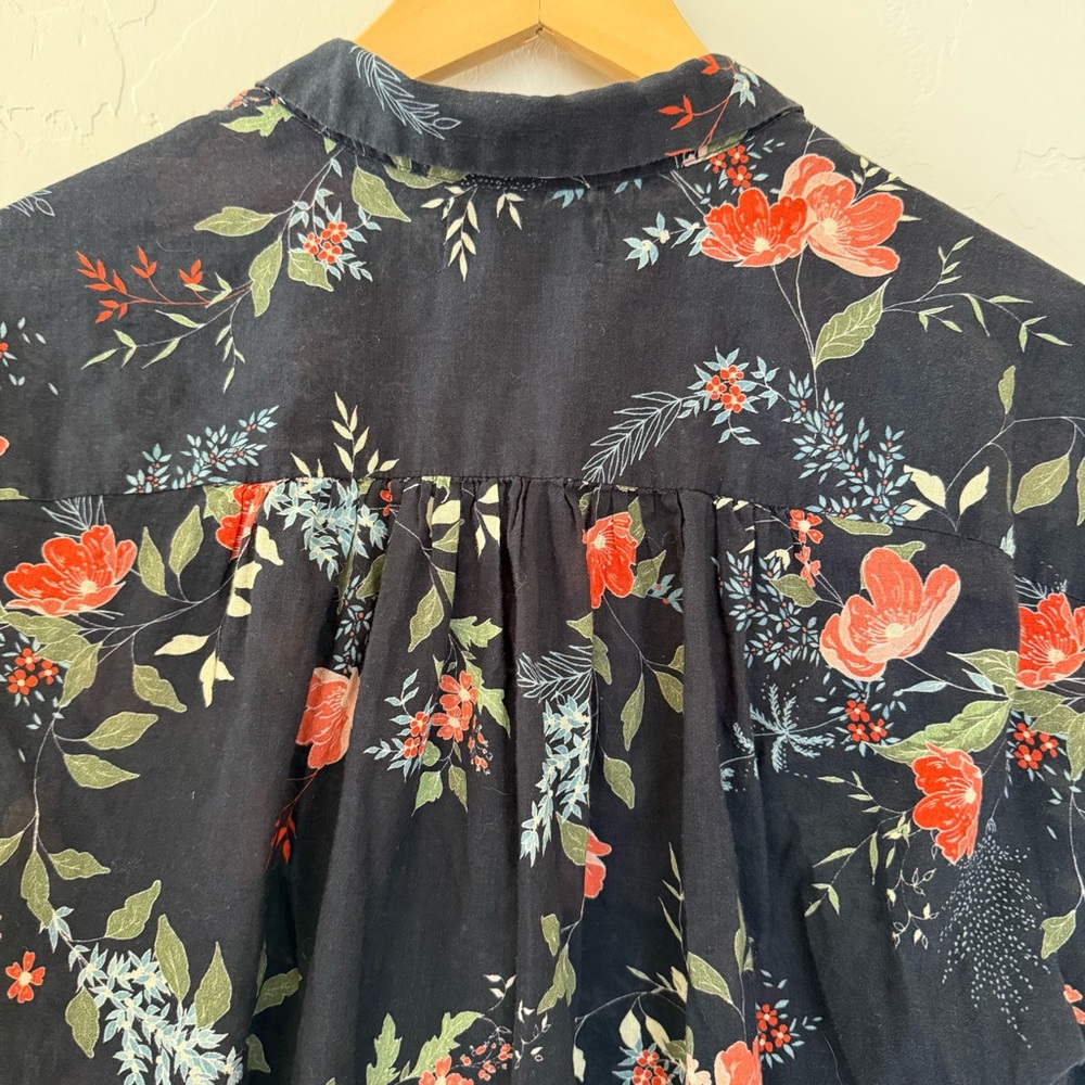 Michael Stars Dark Navy Floral 100% Cotton Blouse, Business Casual Work Top, XS - Picture 7 of 11